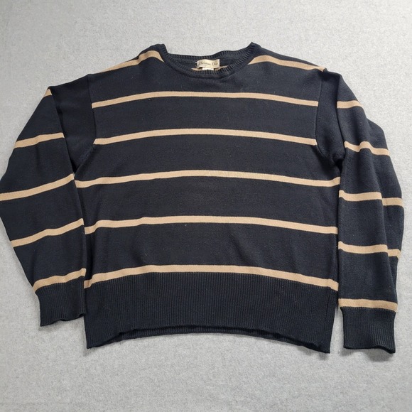 Christian Dior Sweaters - Christian‎ Dior Size Medium Sweater Striped Black Tan Long Sleeved Cotton Blend